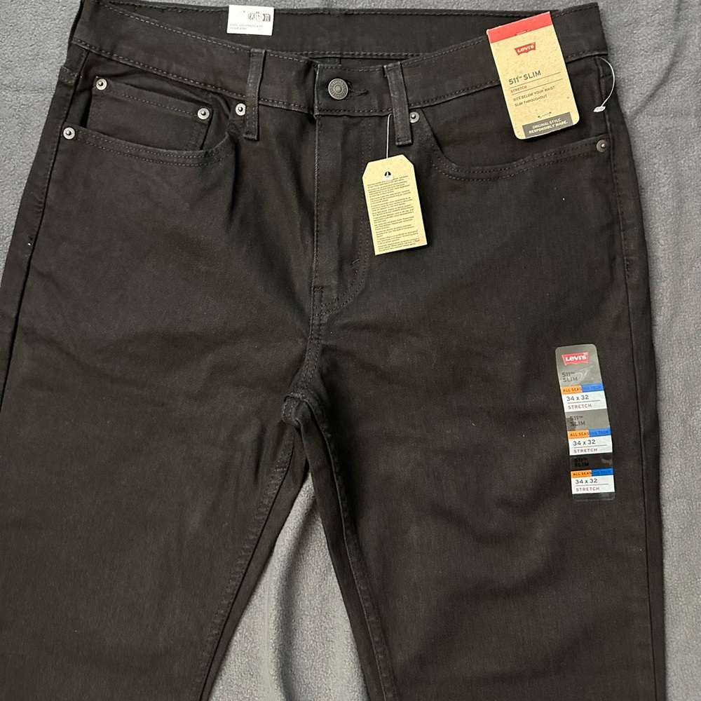 Levi's 511 Black Slim Fit Jeans with Matte Finish 34X32 stretch